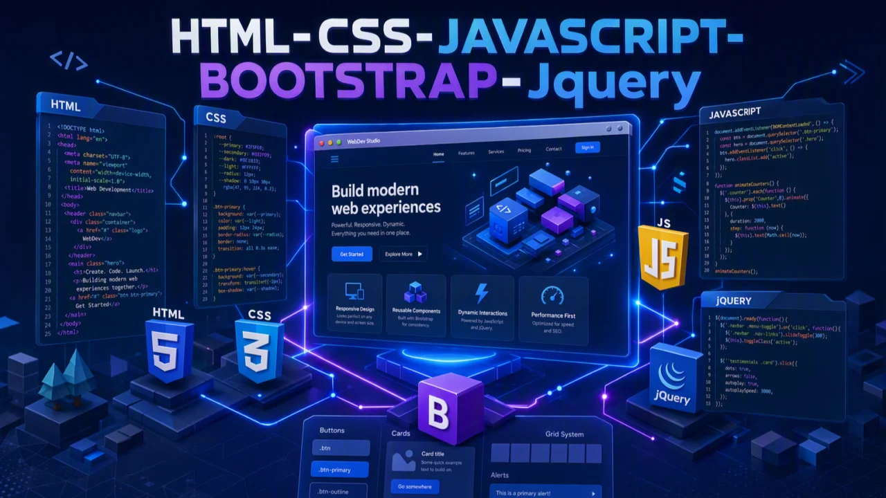 HTML, CSS, JAVASCRIPT, BOOTSTRAP, Jquery